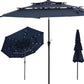 96" Dark Blue Polyester Octagonal Tilt Lighted Market Patio Umbrella