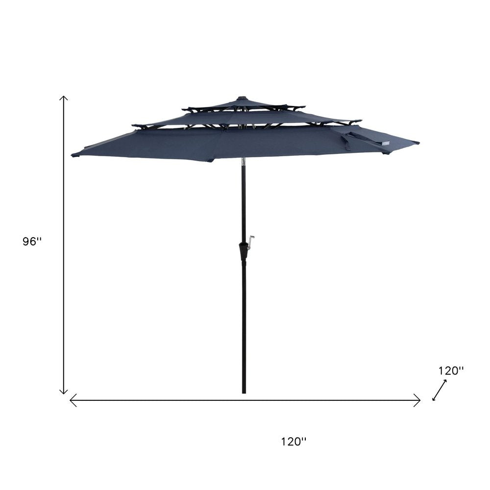 96" Dark Blue Polyester Octagonal Tilt Lighted Market Patio Umbrella