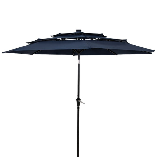 10' Dark Blue Polyester Octagonal Tilt Lighted Market Patio Umbrella