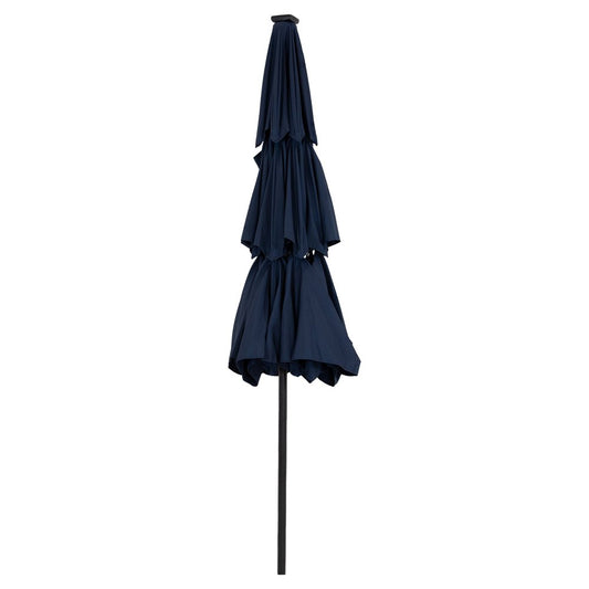 96" Dark Blue Polyester Octagonal Tilt Lighted Market Patio Umbrella