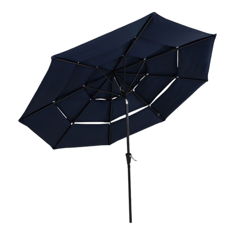 96" Dark Blue Polyester Octagonal Tilt Lighted Market Patio Umbrella