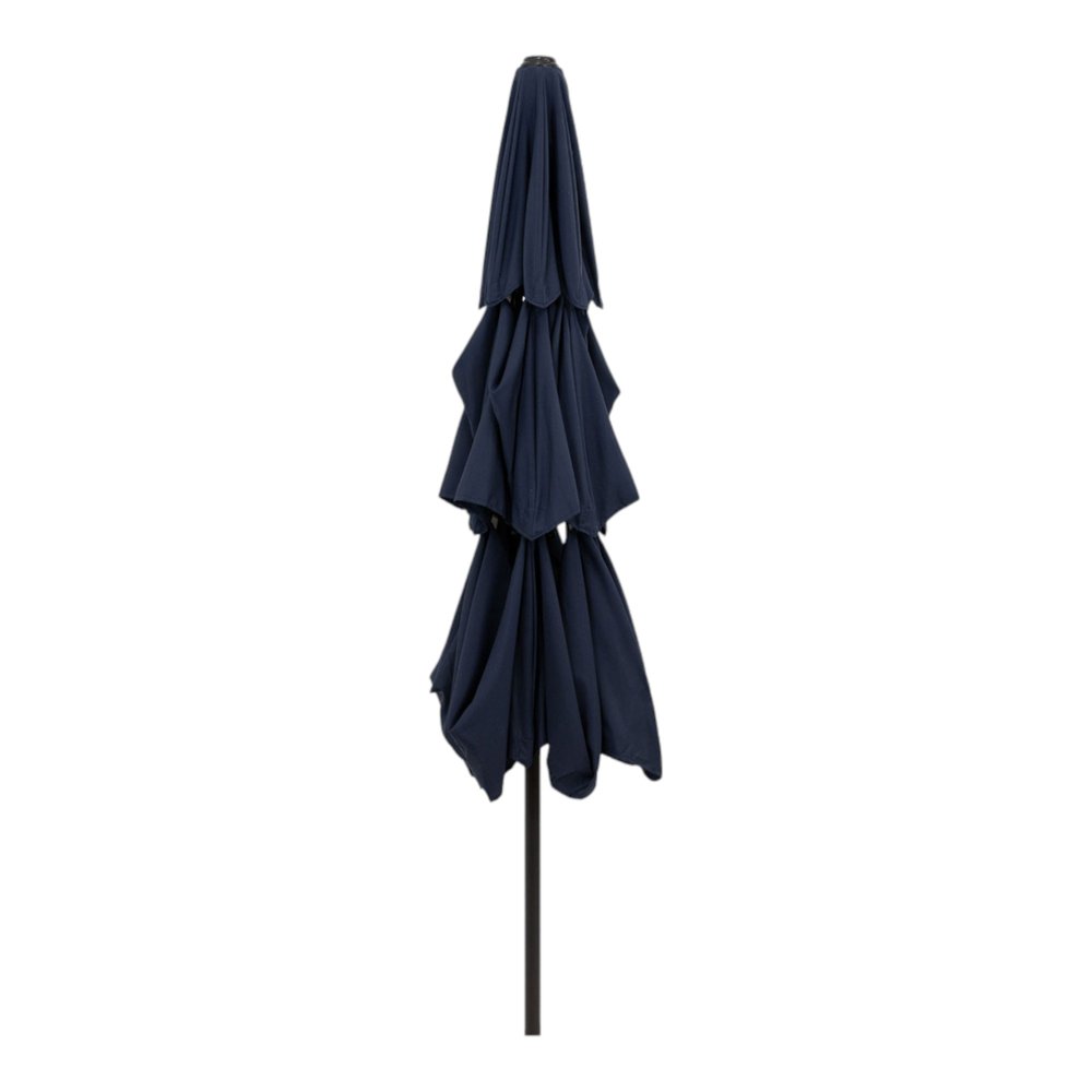 96" Dark Blue Polyester Octagonal Tilt Lighted Market Patio Umbrella