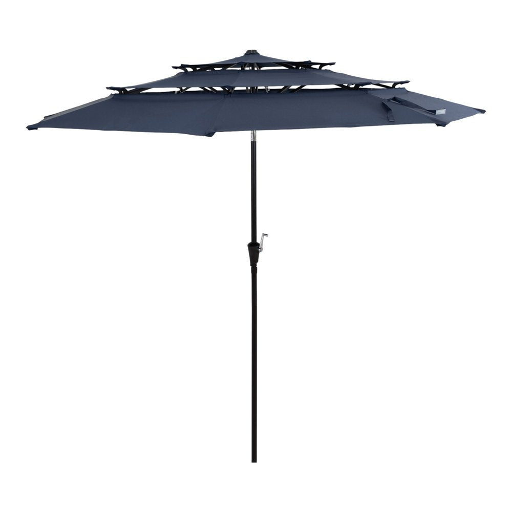 96" Dark Blue Polyester Octagonal Tilt Lighted Market Patio Umbrella
