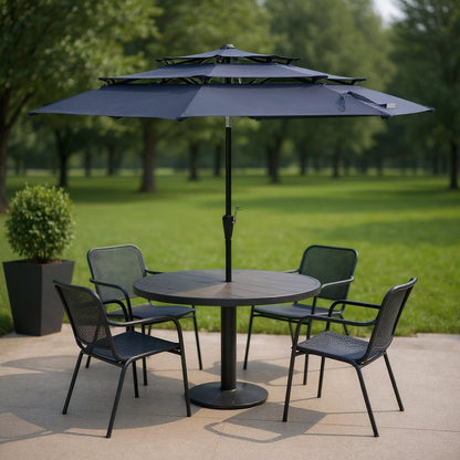96" Dark Blue Polyester Octagonal Tilt Lighted Market Patio Umbrella