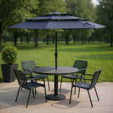 96" Dark Blue Polyester Octagonal Tilt Lighted Market Patio Umbrella