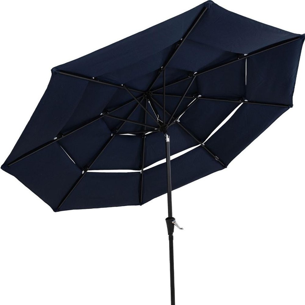 96" Dark Blue Polyester Octagonal Tilt Lighted Market Patio Umbrella