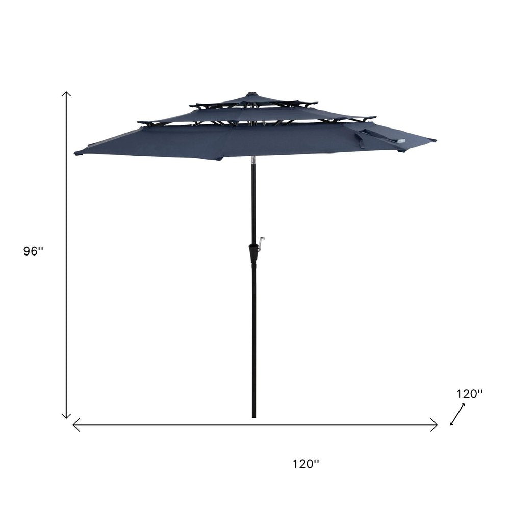 96" Dark Blue Polyester Octagonal Tilt Lighted Market Patio Umbrella