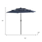 10' Dark Blue Polyester Octagonal Tilt Lighted Market Patio Umbrella