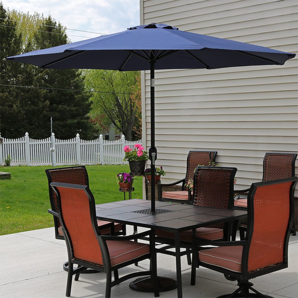96" Dark Blue Polyester Octagonal Tilt Market Patio Umbrella