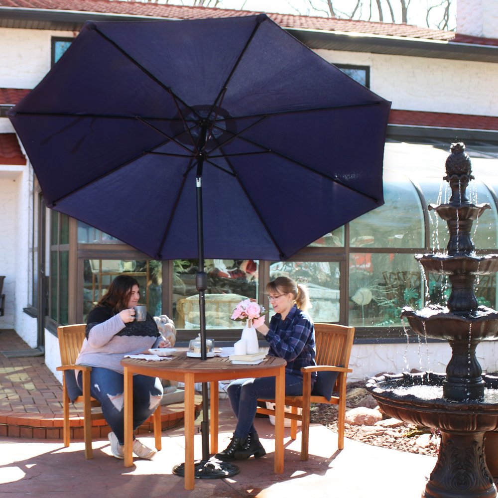 96" Dark Blue Polyester Octagonal Tilt Market Patio Umbrella