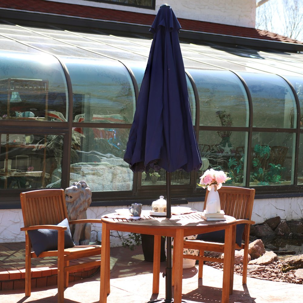 96" Dark Blue Polyester Octagonal Tilt Market Patio Umbrella