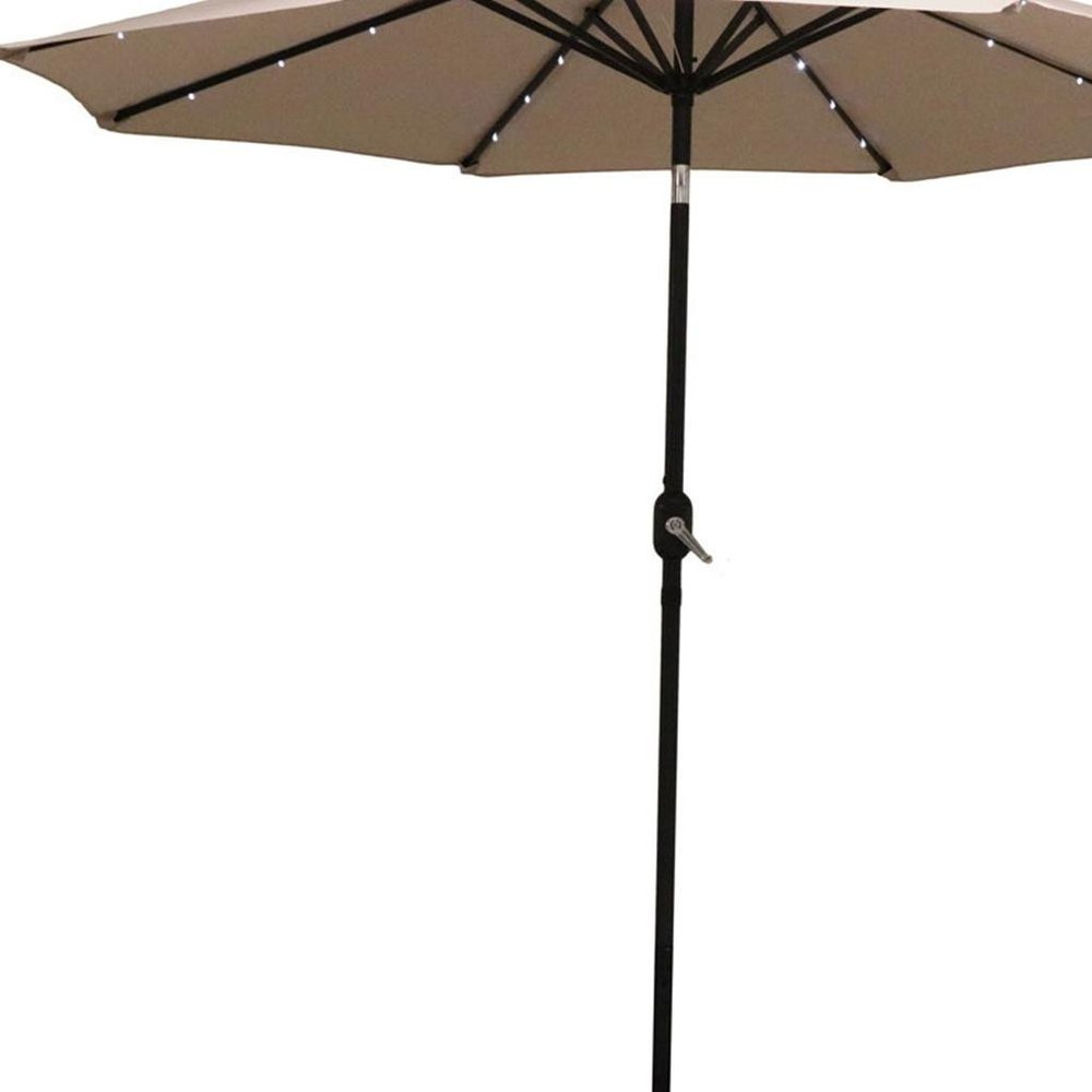 96" Beige Polyester Octagonal Tilt Lighted Market Patio Umbrella