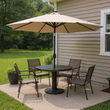 96" Beige Polyester Octagonal Tilt Lighted Market Patio Umbrella