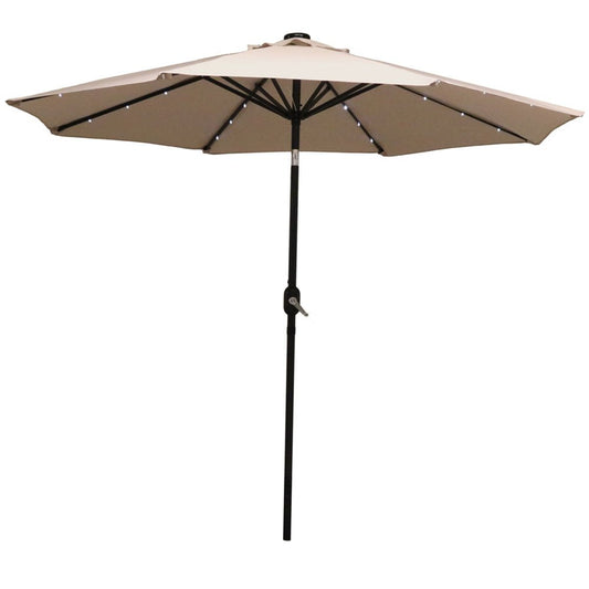 9' Beige Polyester Octagonal Tilt Lighted Market Patio Umbrella