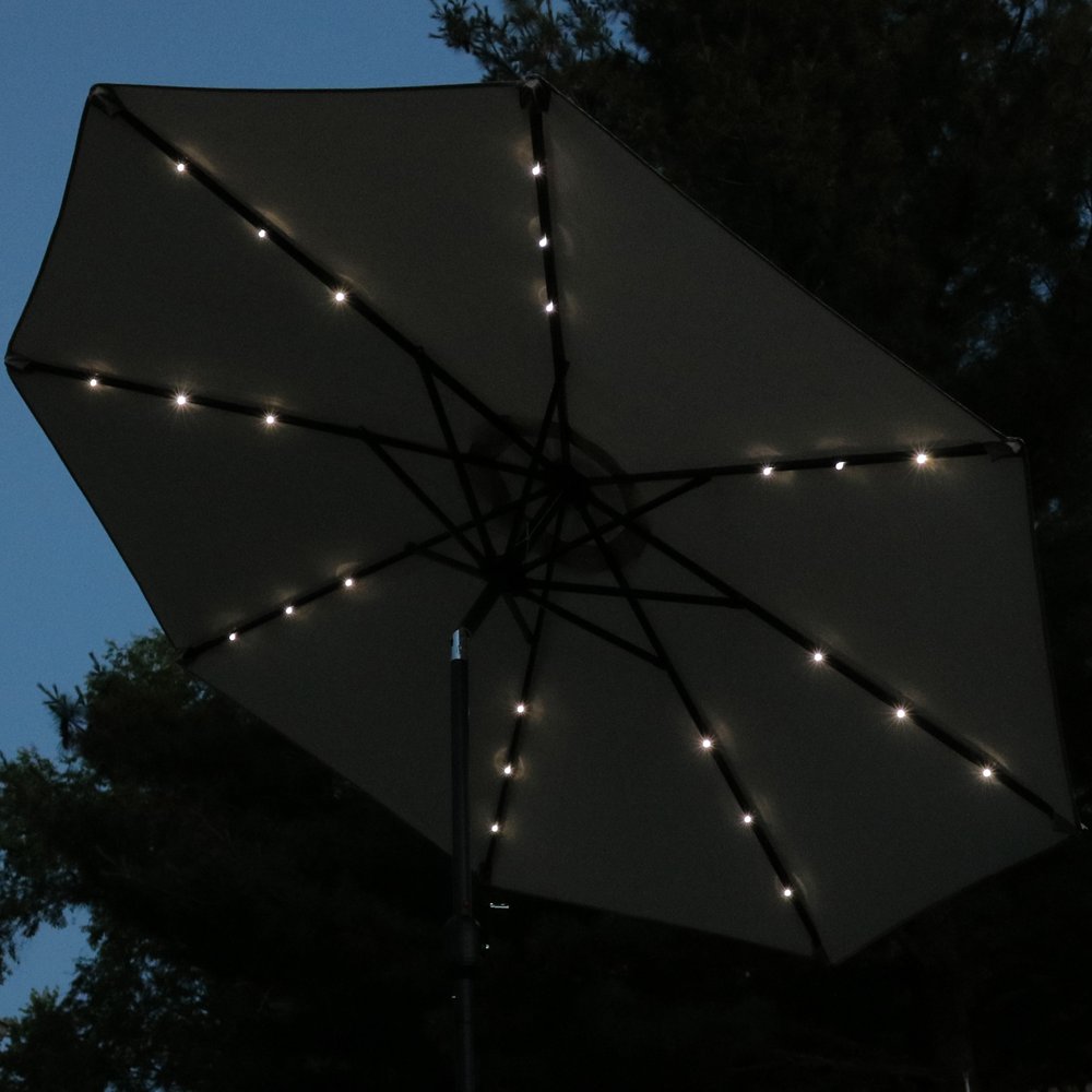 96" Beige Polyester Octagonal Tilt Lighted Market Patio Umbrella