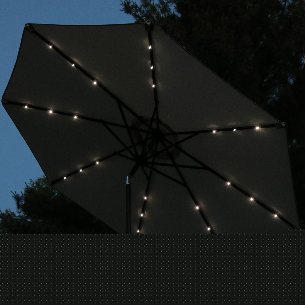 96" Beige Polyester Octagonal Tilt Lighted Market Patio Umbrella