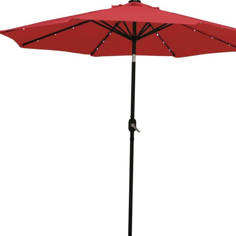 96" Red Polyester Octagonal Tilt Lighted Market Patio Umbrella