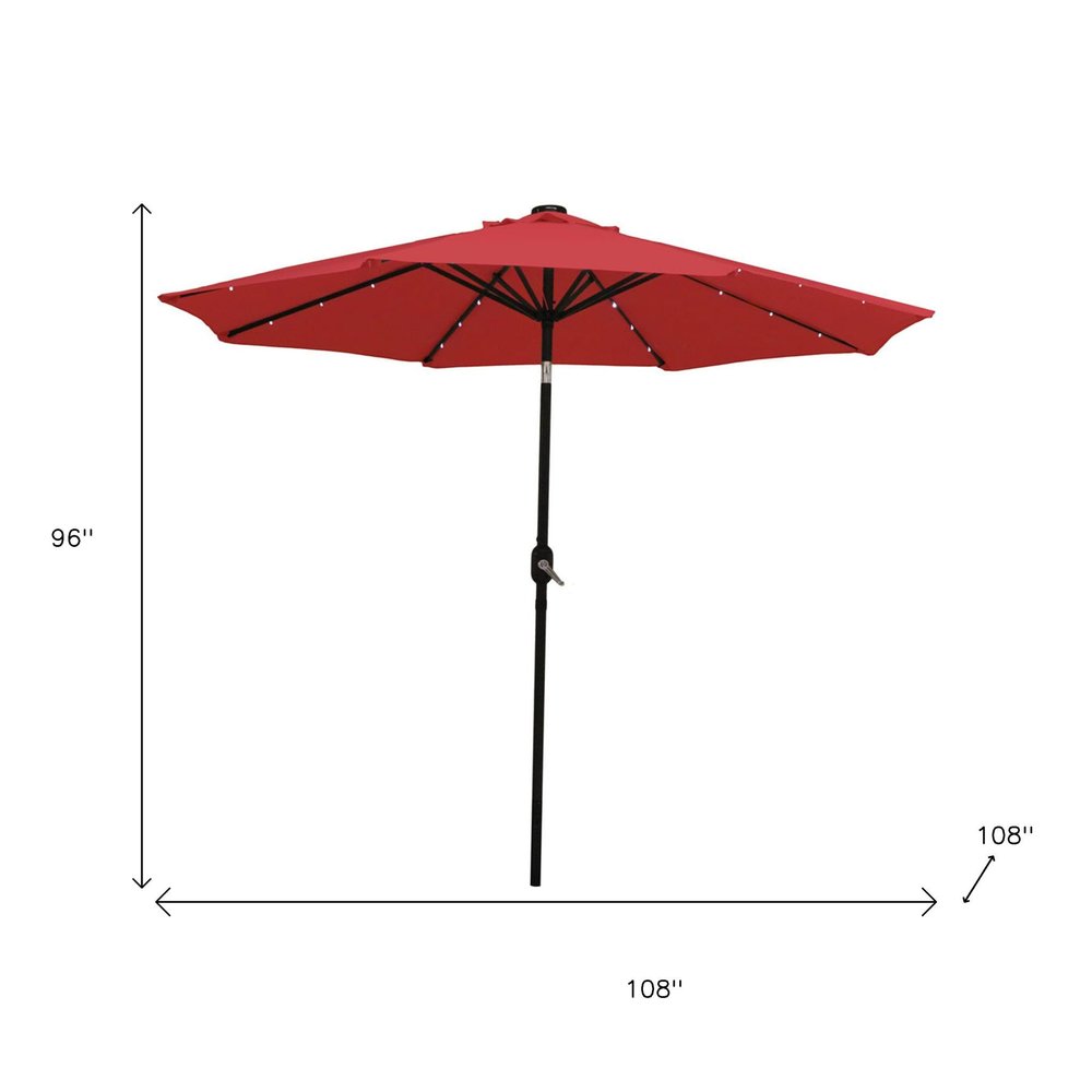 96" Red Polyester Octagonal Tilt Lighted Market Patio Umbrella
