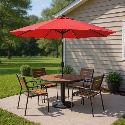 96" Red Polyester Octagonal Tilt Lighted Market Patio Umbrella