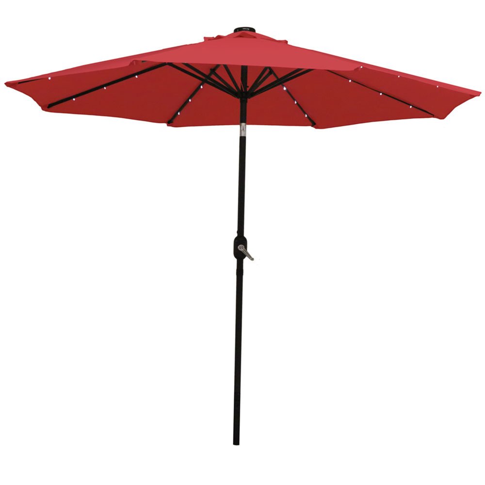 96" Red Polyester Octagonal Tilt Lighted Market Patio Umbrella
