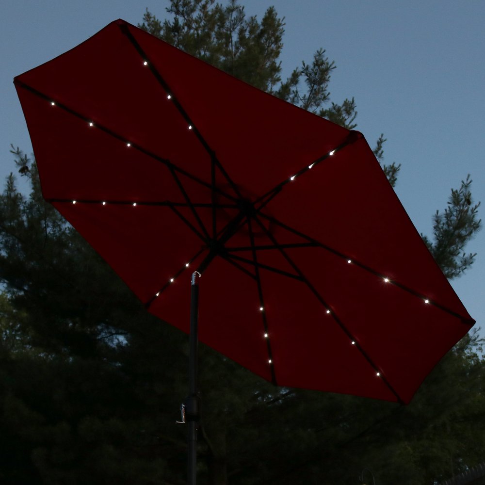 96" Red Polyester Octagonal Tilt Lighted Market Patio Umbrella