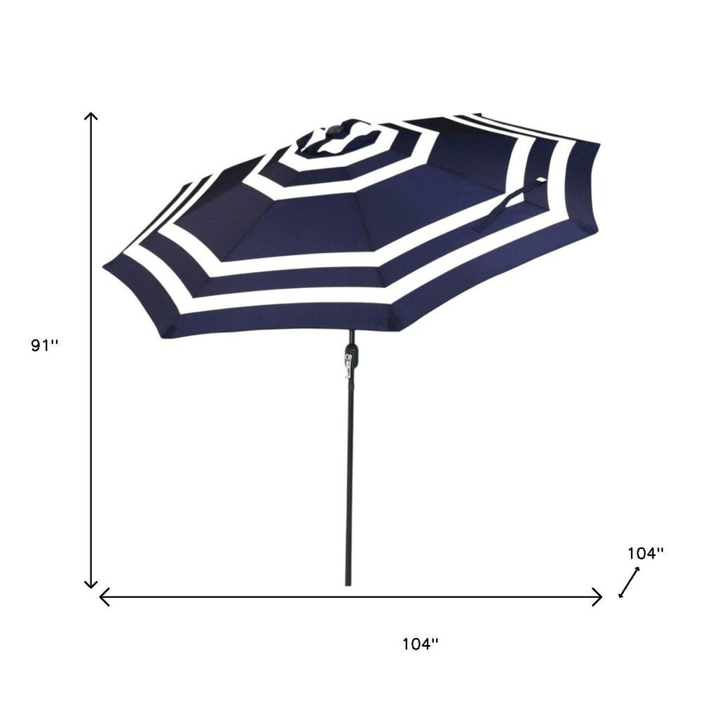 91" Dark Blue Polyester Octagonal Tilt Market Patio Umbrella