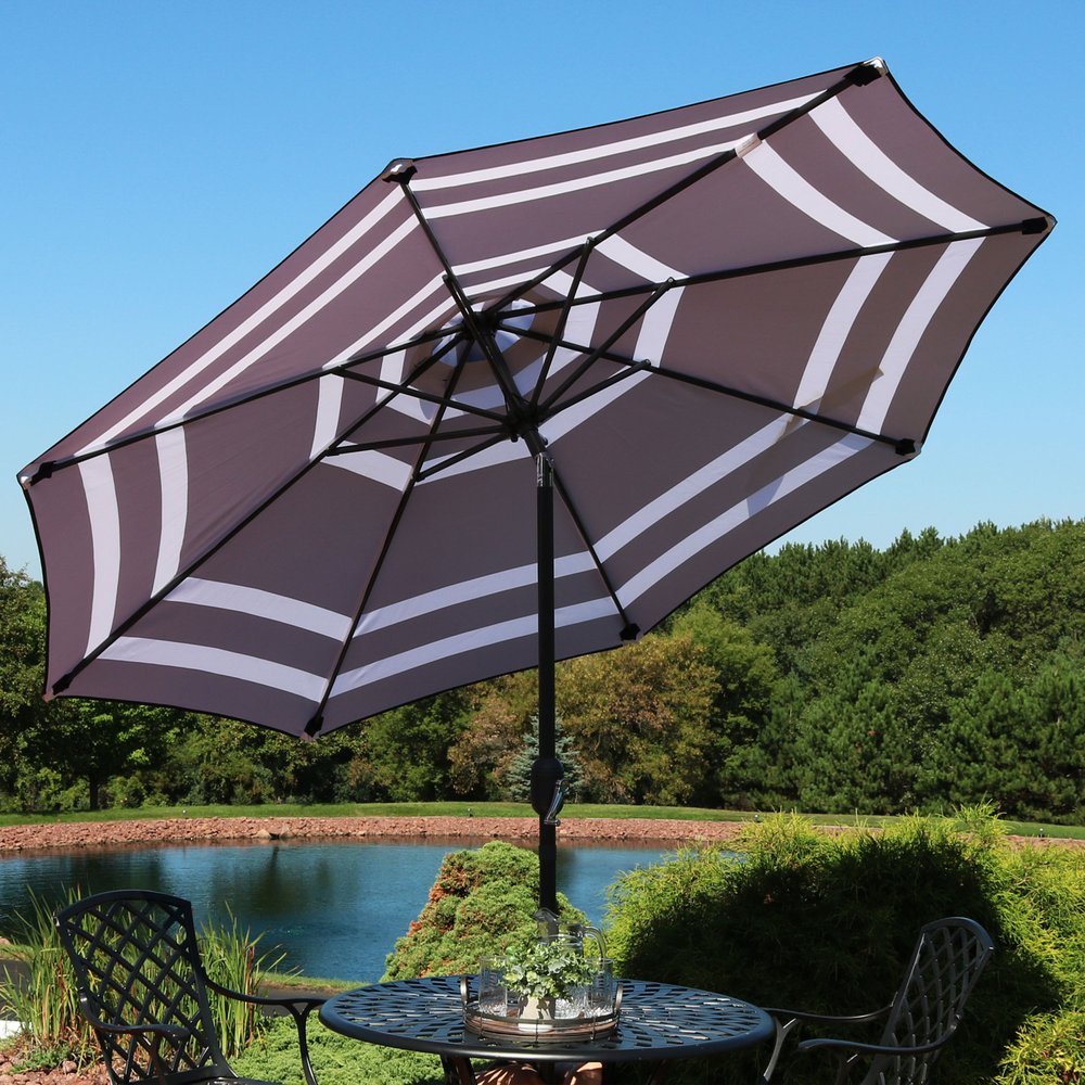 91" Dark Blue Polyester Octagonal Tilt Market Patio Umbrella