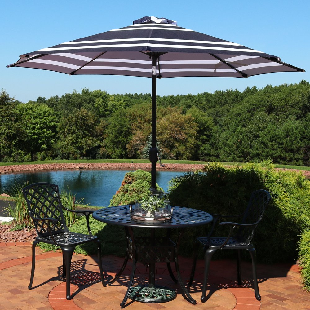 91" Dark Blue Polyester Octagonal Tilt Market Patio Umbrella