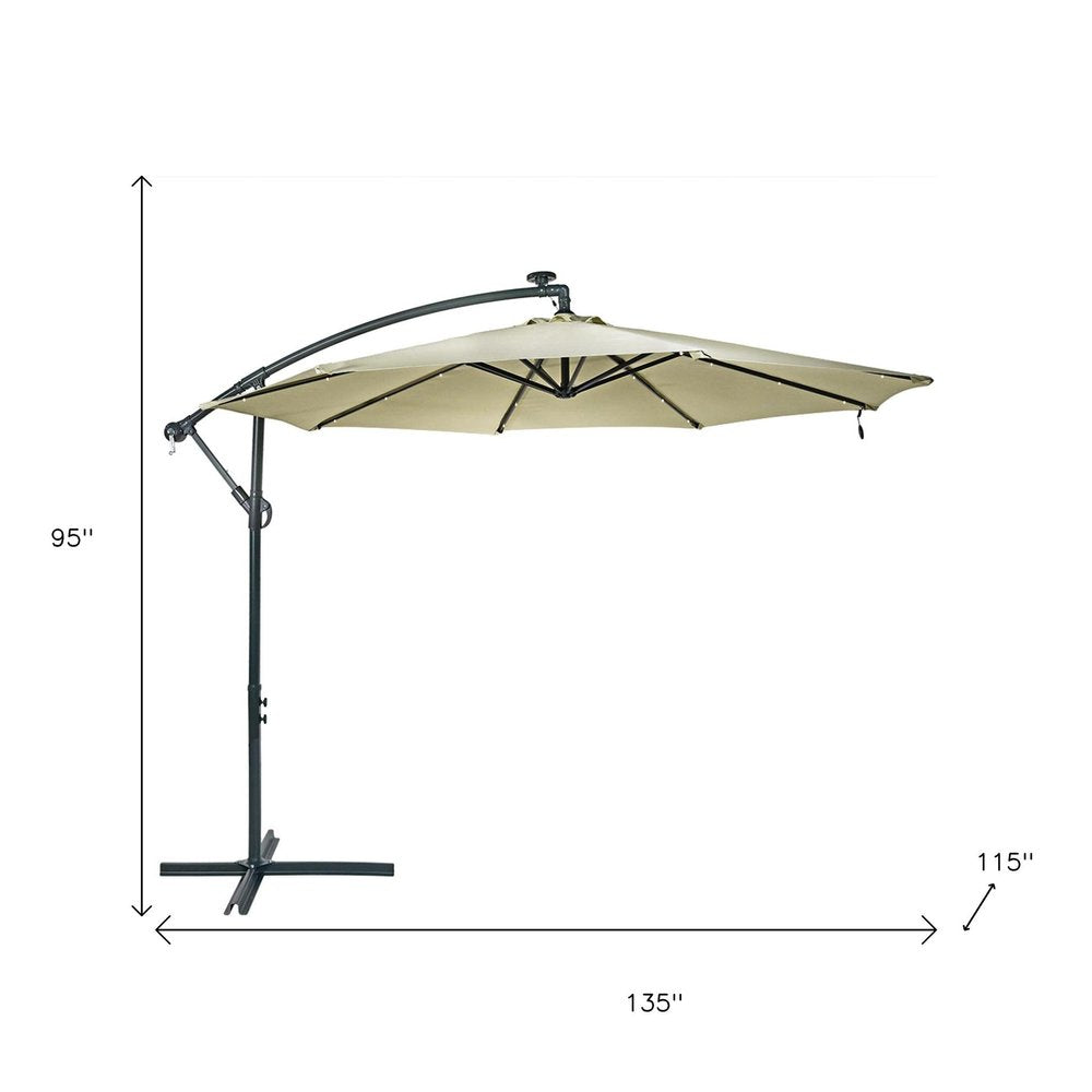 11' White Polyester Octagonal Tilt Lighted Market Patio Umbrella with Stand