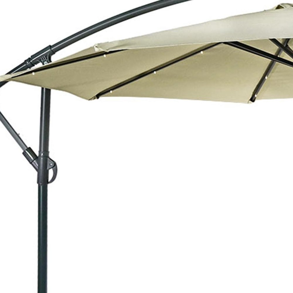 95" White Polyester Octagonal Tilt Lighted Market Patio Umbrella with Stand