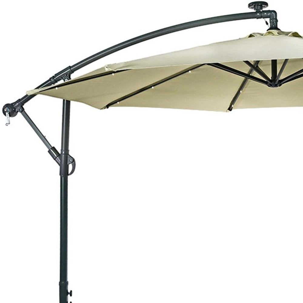11' White Polyester Octagonal Tilt Lighted Market Patio Umbrella with Stand