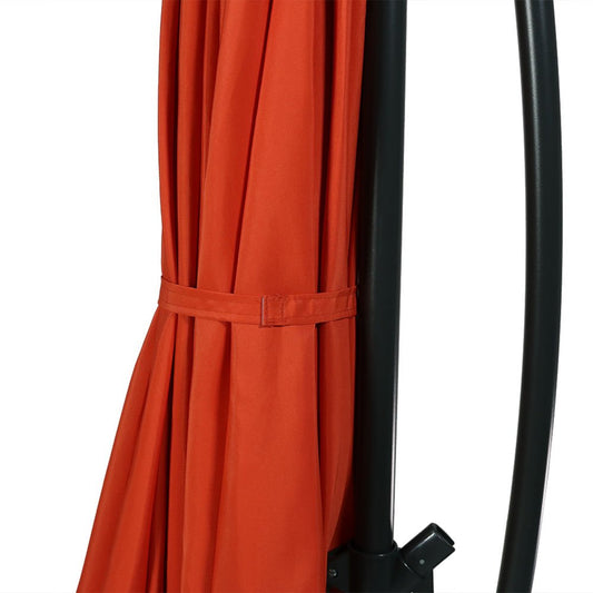 11' Dark Orange Polyester Octagonal Tilt Lighted Market Patio Umbrella with Stand