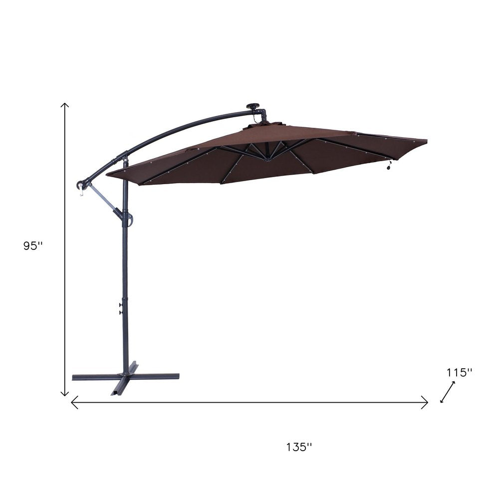 95" Brown Polyester Octagonal Tilt Lighted Market Patio Umbrella with Stand