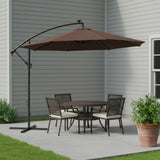 95" Brown Polyester Octagonal Tilt Lighted Market Patio Umbrella with Stand
