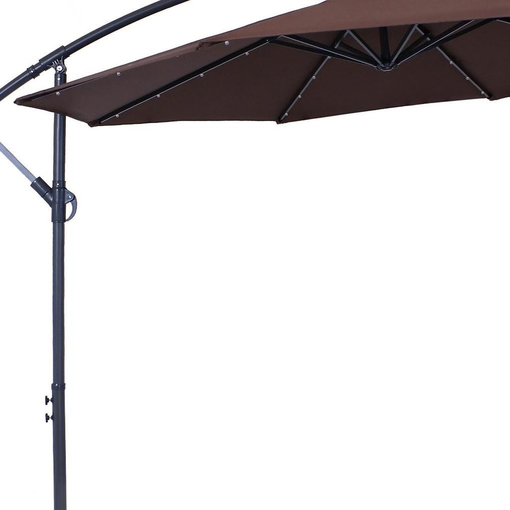 95" Brown Polyester Octagonal Tilt Lighted Market Patio Umbrella with Stand