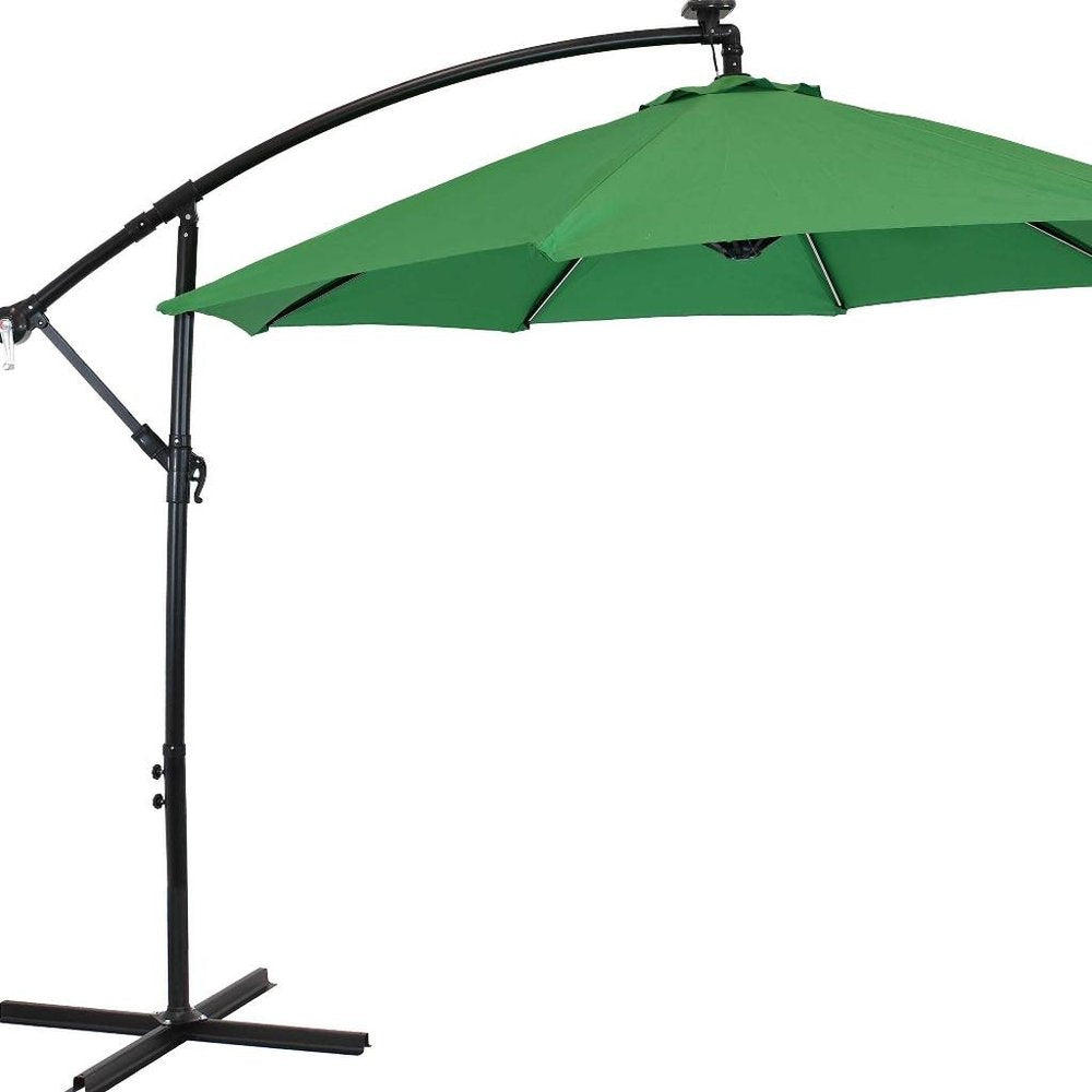 95" Green Polyester Octagonal Tilt Lighted Market Patio Umbrella with Stand