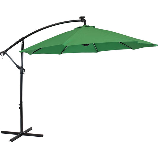 95" Green Polyester Octagonal Tilt Lighted Market Patio Umbrella with Stand