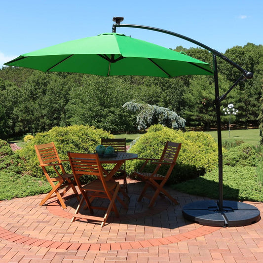 95" Green Polyester Octagonal Tilt Lighted Market Patio Umbrella with Stand