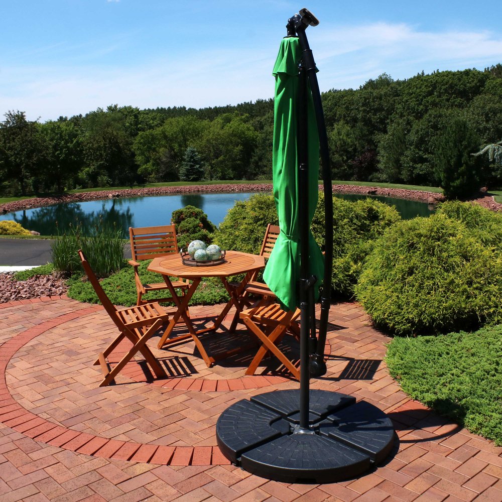 95" Green Polyester Octagonal Tilt Lighted Market Patio Umbrella with Stand
