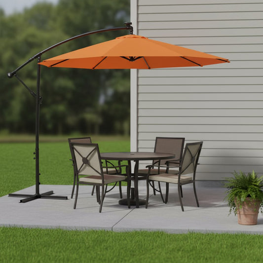 95" Orange Polyester Octagonal Tilt Lighted Market Patio Umbrella with Stand