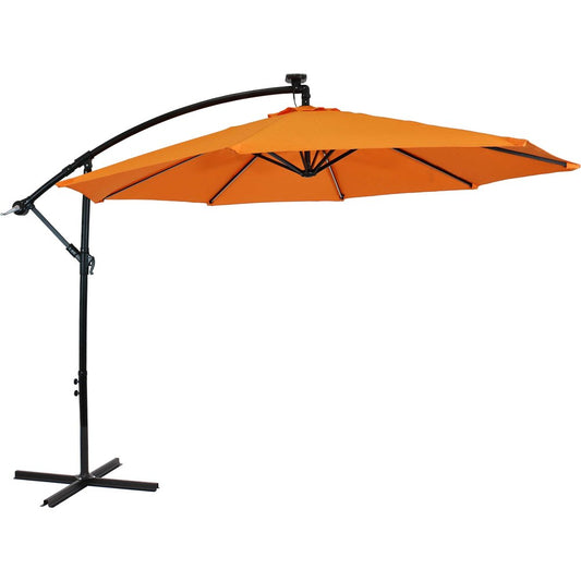 11' Orange Polyester Octagonal Tilt Lighted Market Patio Umbrella with Stand
