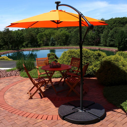95" Orange Polyester Octagonal Tilt Lighted Market Patio Umbrella with Stand