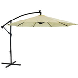 95" Cream Polyester Octagonal Tilt Lighted Market Patio Umbrella with Stand