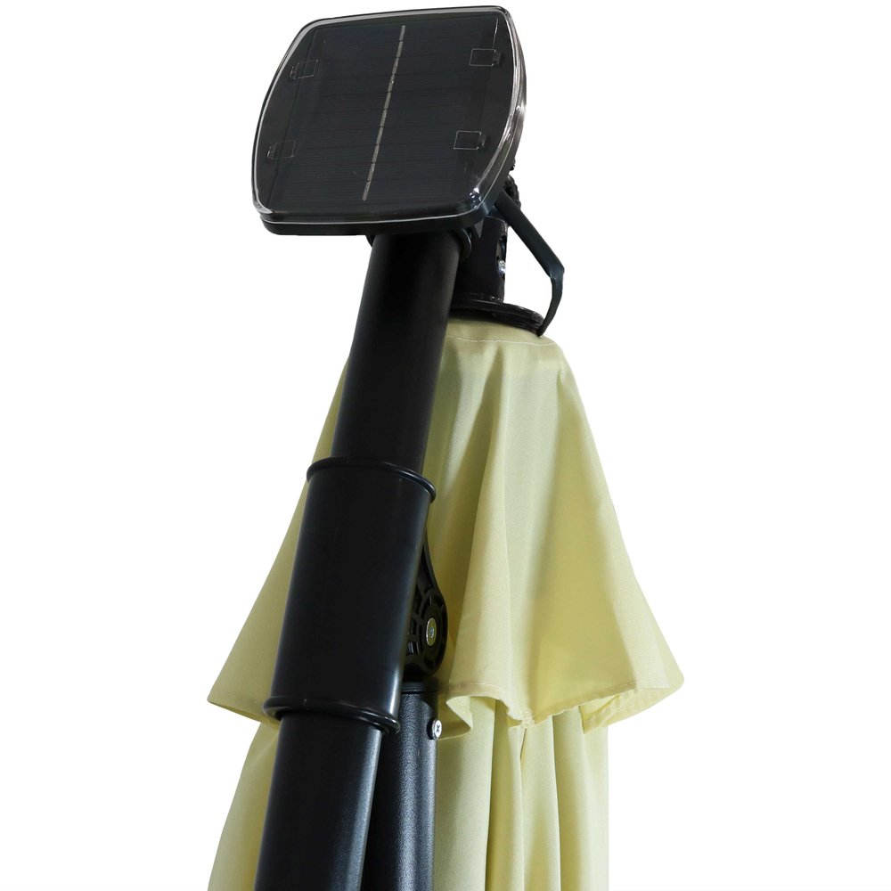 95" Cream Polyester Octagonal Tilt Lighted Market Patio Umbrella with Stand