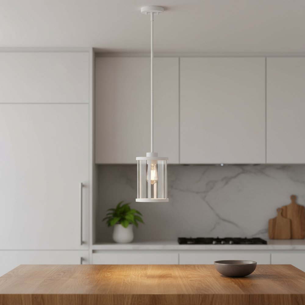 White Cylinder Iron Ceiling Light With White Shades