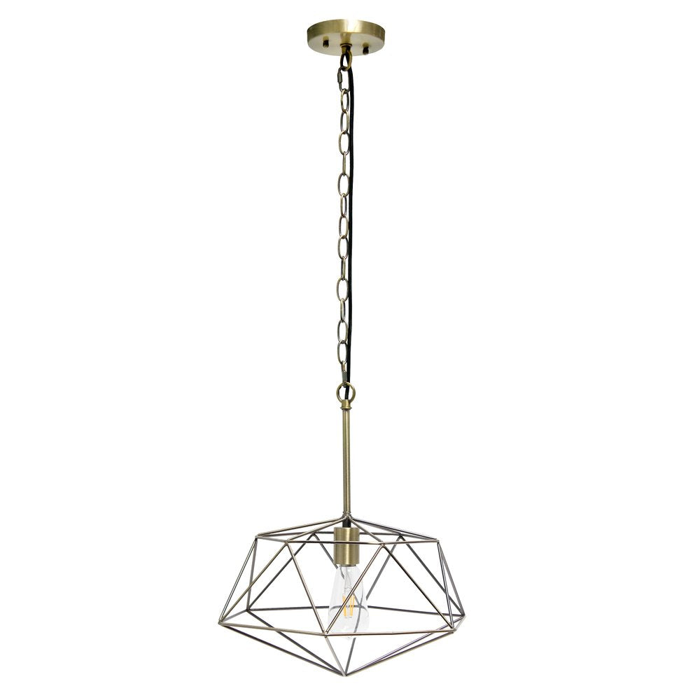 Antiqued Brass And Black Caged Iron Ceiling Light With Shades