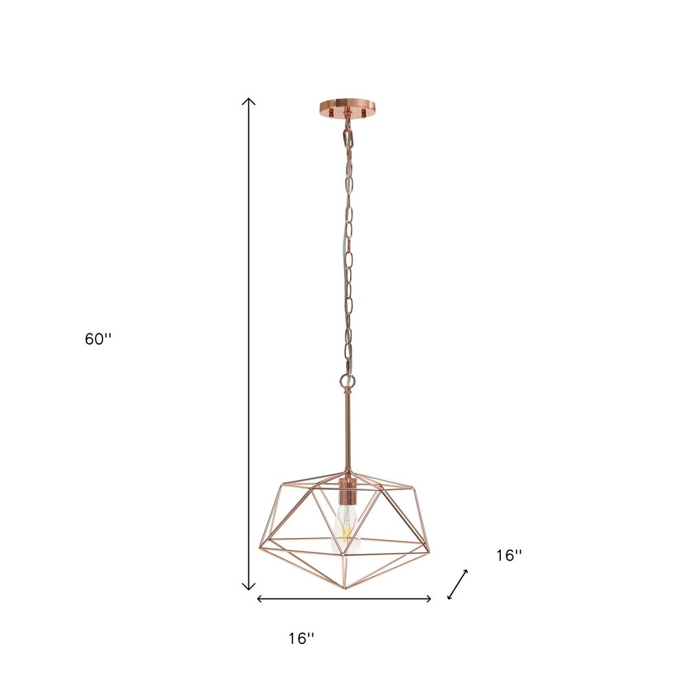 Rose Gold Caged Iron Ceiling Light With Rose Gold Shades