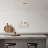 Rose Gold Caged Iron Ceiling Light With Rose Gold Shades