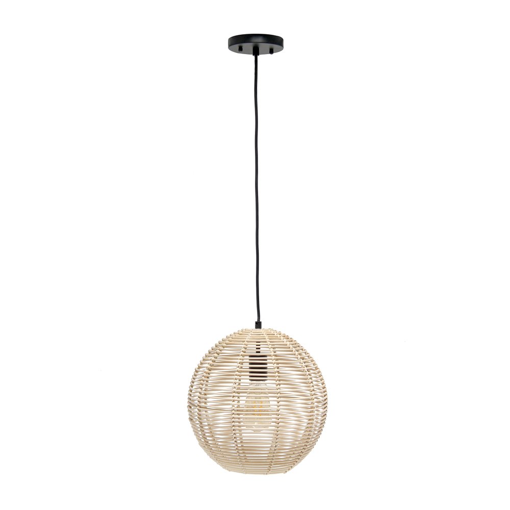 Natural And Black Rattan Ceiling Light With Natural Shades