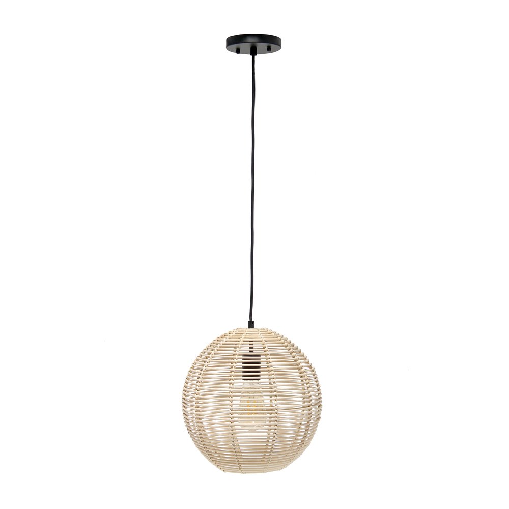 Natural And Black Rattan Ceiling Light With Natural Shades